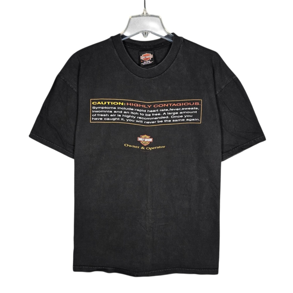 Vintage Y2K Harley Davidson‎ T-Shirt Mens XL Highly Contagious Eagle Flames USA